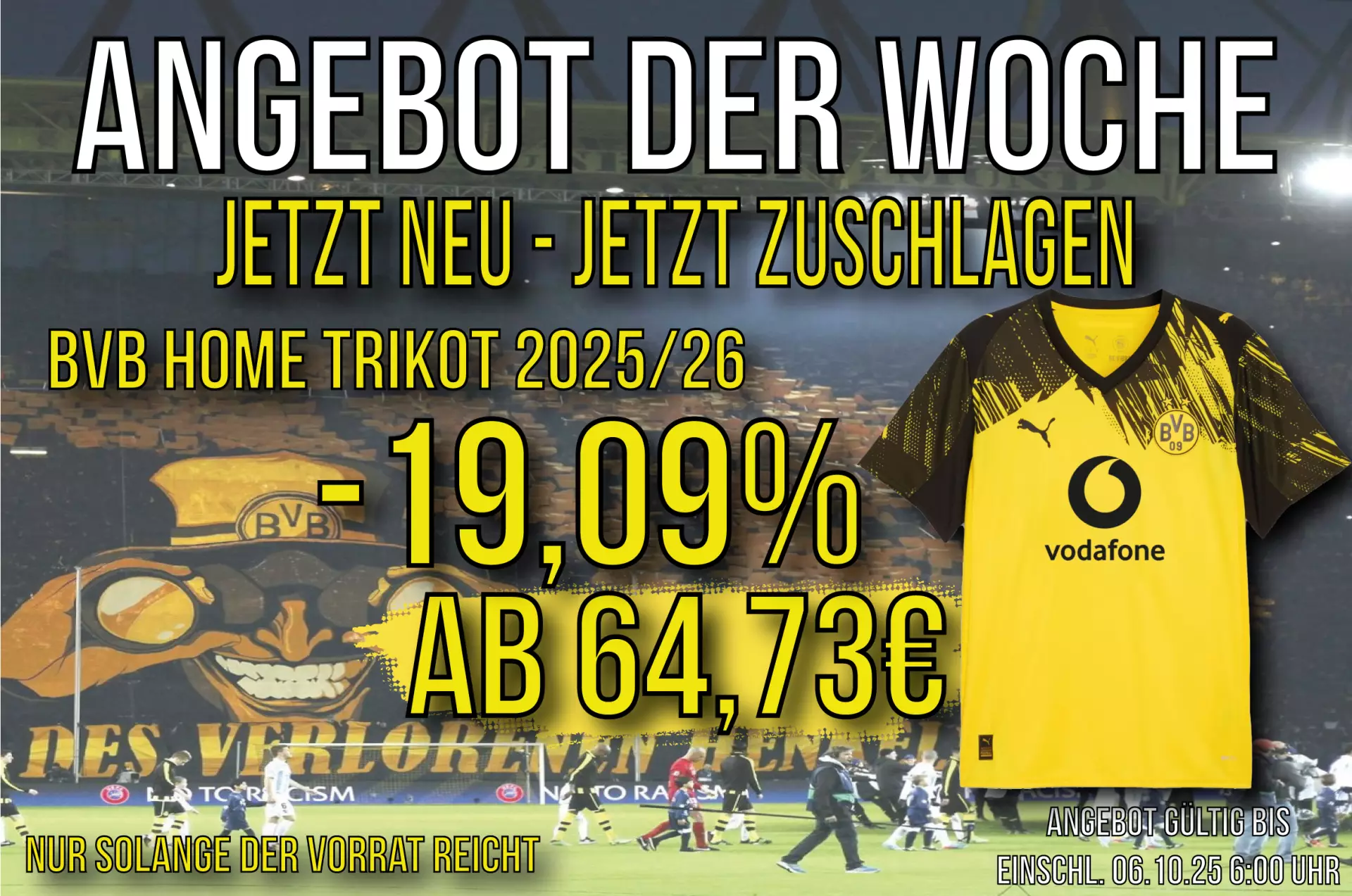 Flexxis Angebot der Woche: BVB Home Trikot 2025/26 – 19,09% Rabatt! Flexxis Angebot der Woche: BVB Home Trikot 2025/26 – 19,09% Rabatt!