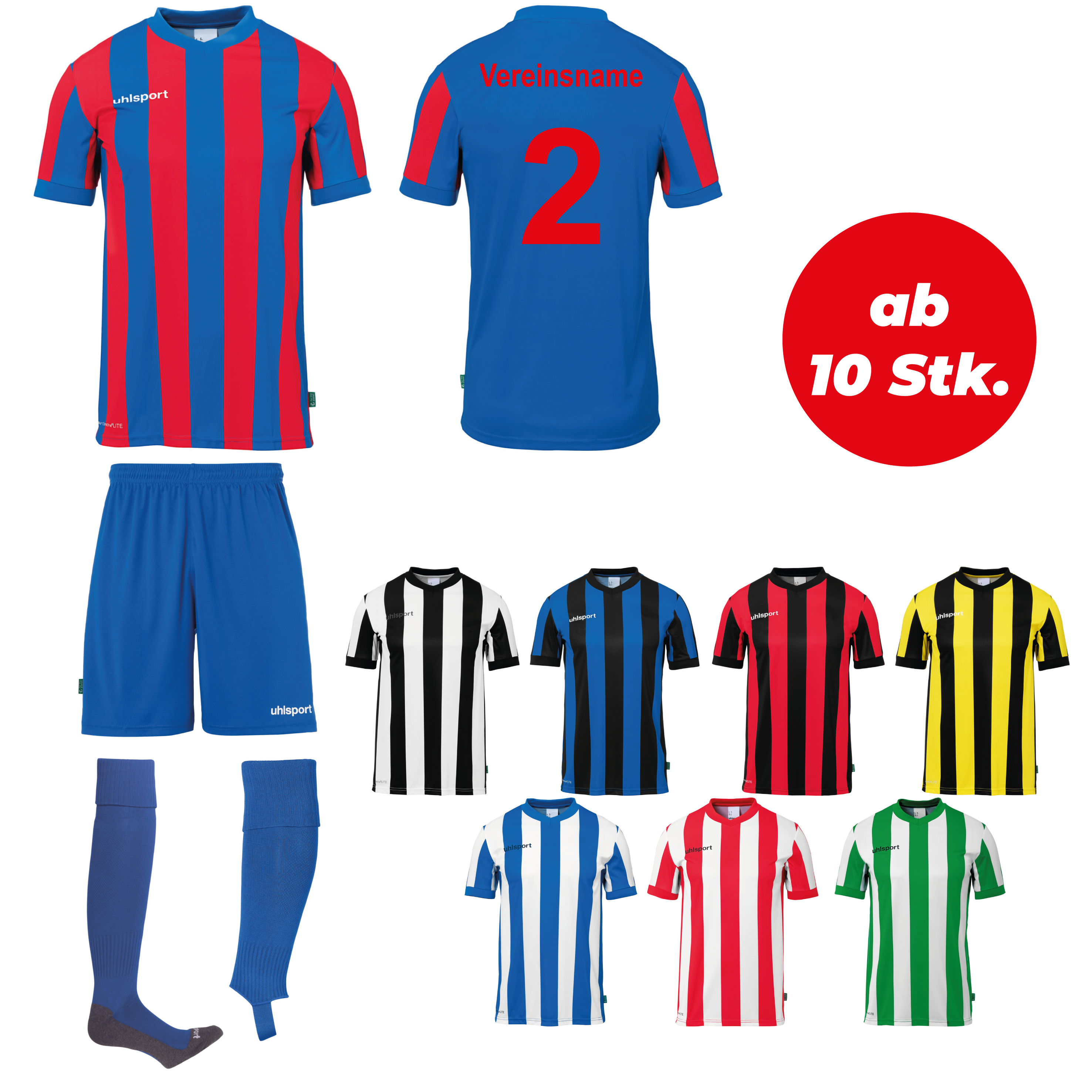 Trikotsatz Fußball Uhlsport STRIPED RETRO ab 10 Stk. inkl. Druck