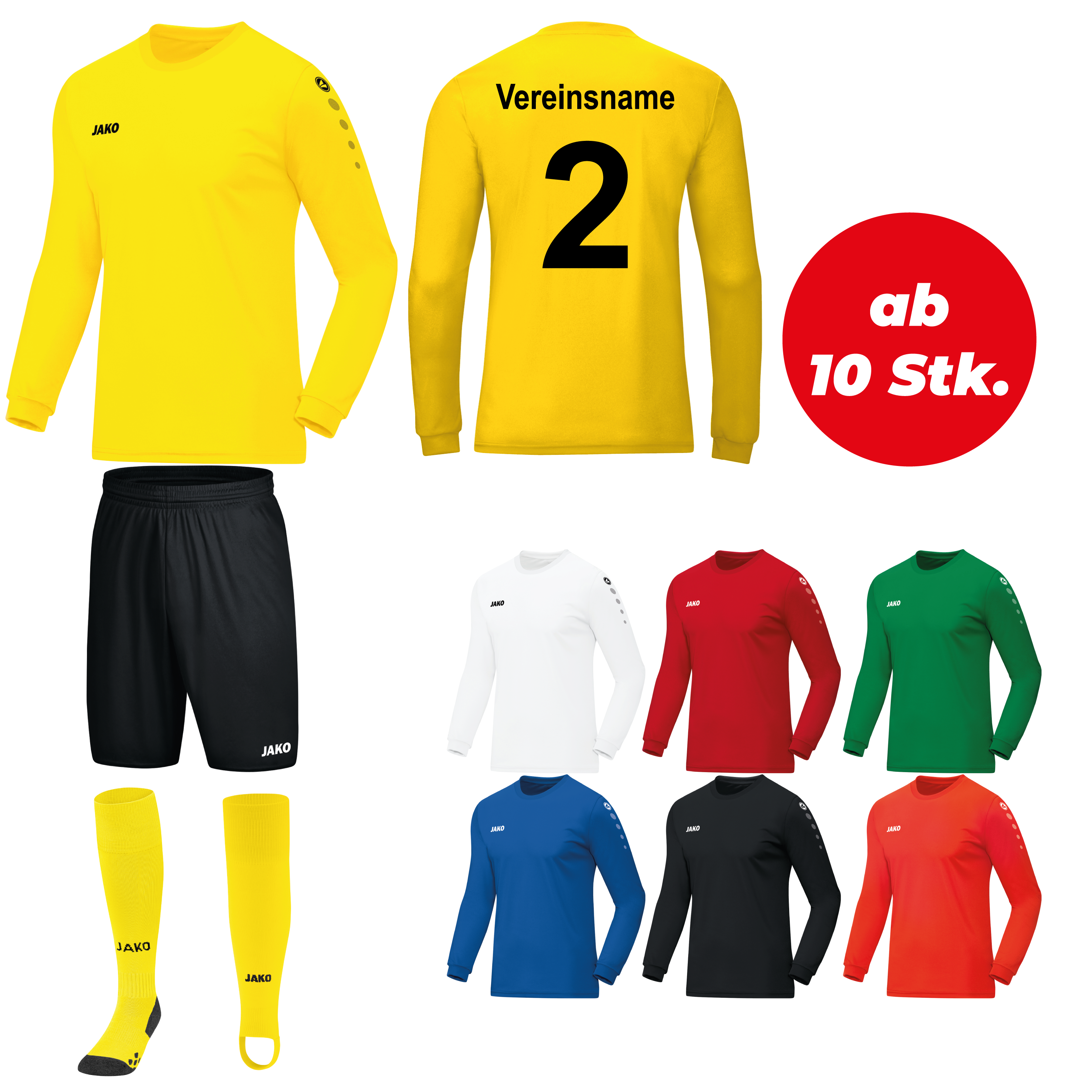 Trikotsatz Fußball Jako TEAM LANGARM ab 10 Stk. inkl. Druck Trikotsatz Fußball Jako TEAM LANGARM ab 10 Stk. inkl. Druck