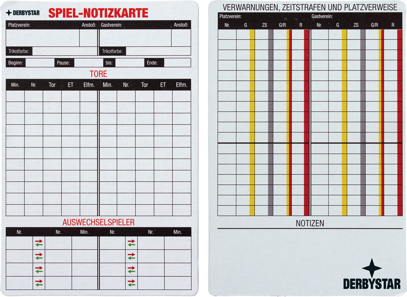 Derbystar Spiel-Notizkarten
