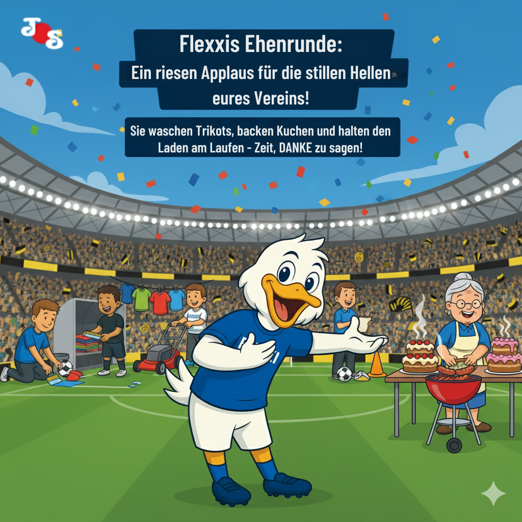 Flexxis Ehrenrunde: Ein riesen Applaus für die stillen Helden eures Vereins! Werbung, Plakat, Person, Leute